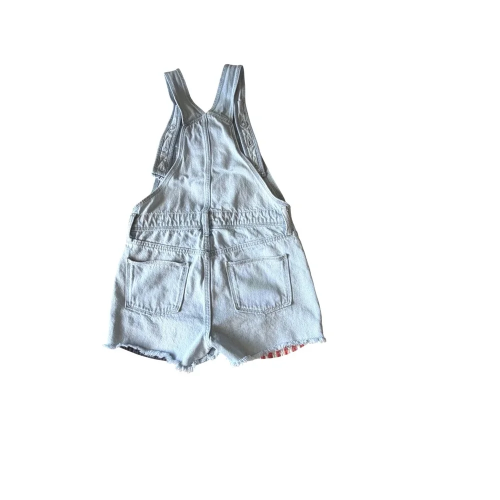 Old Navy Girls XL 14 Light Wash Distressed American‎ Flag Denim Short Overalls